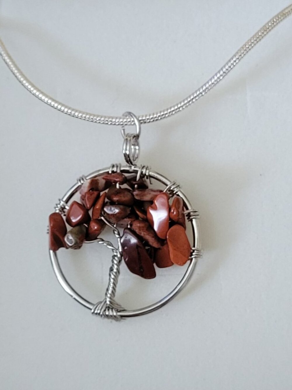 Silver Tree of Life Necklaces with Stunning Red and Salmon Colored Stones
